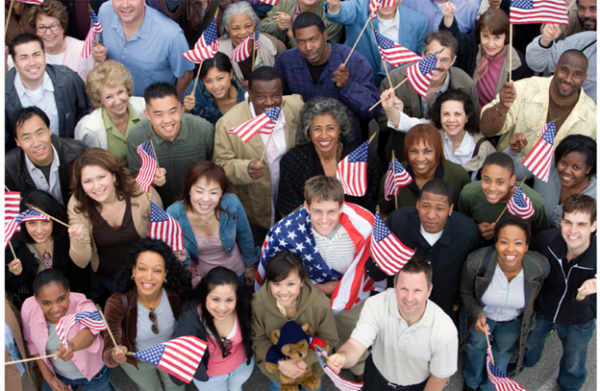 People holding American flags